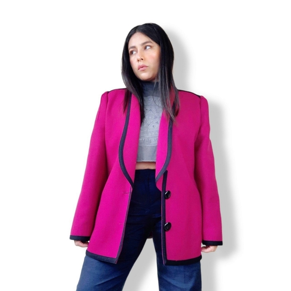 Vintage Jackets & Blazers - (sold) Vintage 80s Louis Feraud raspberry colorblock coat